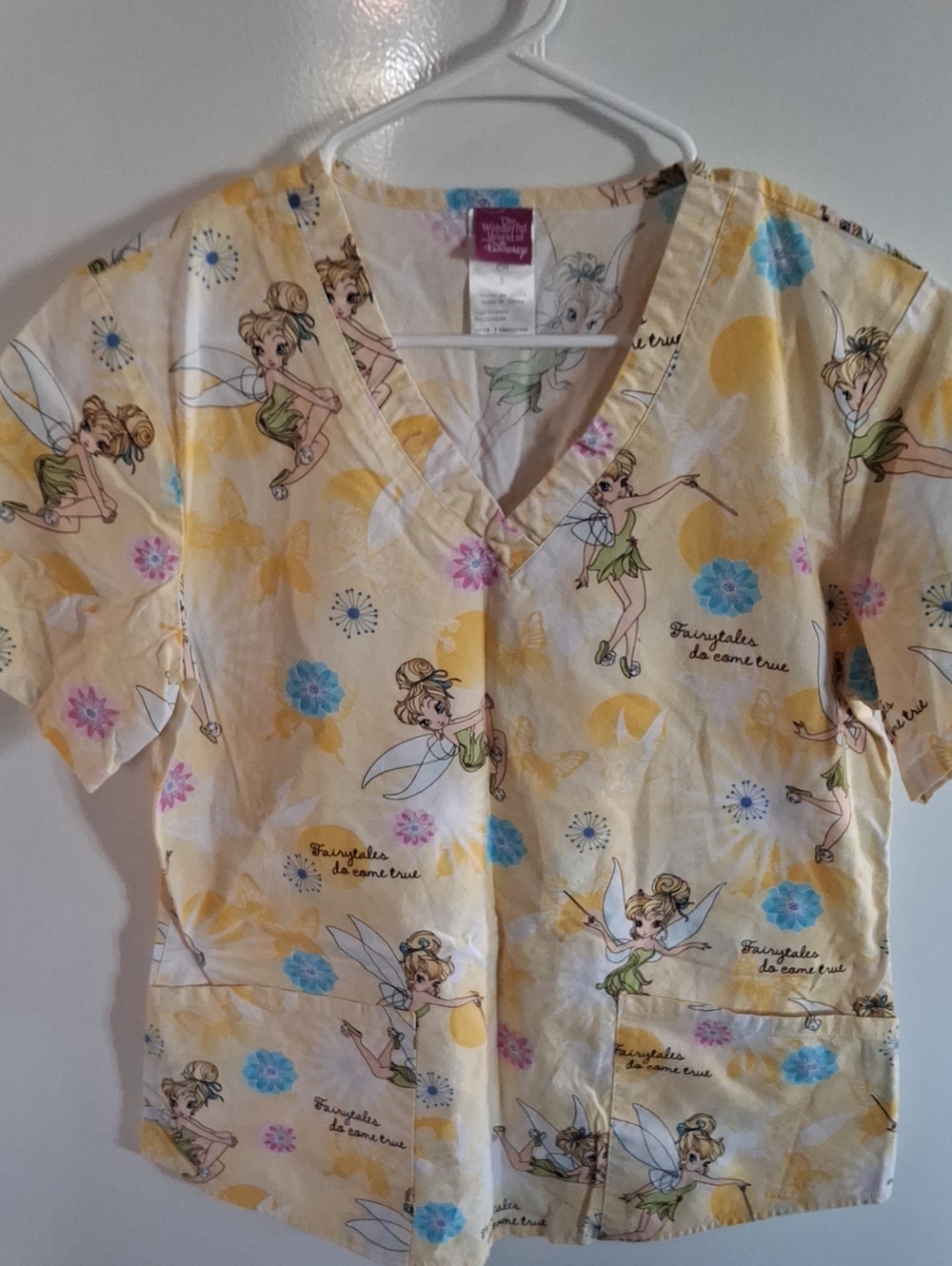 Women's Tinker Bell Yellow Floral Scrub Top